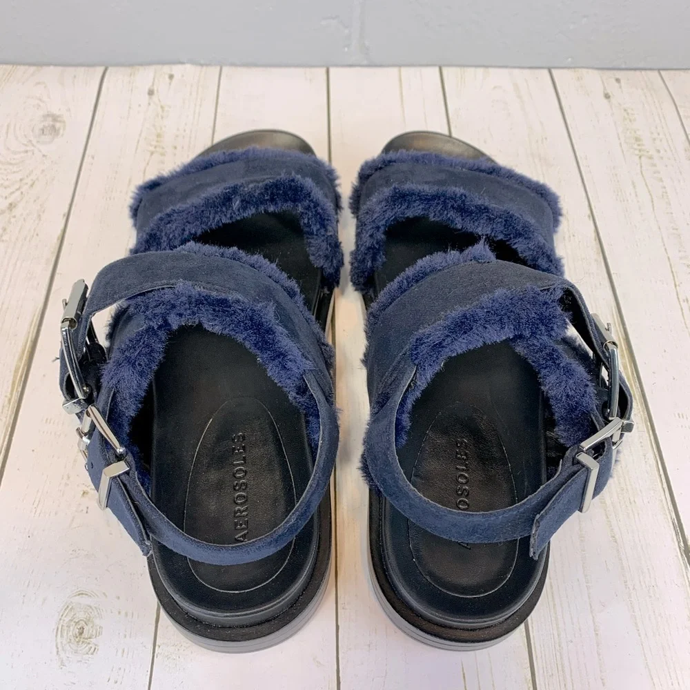 Aerosoles Lada Faux Shealing Comfort Slingback Strappy Sandal Blue Women's 9.5